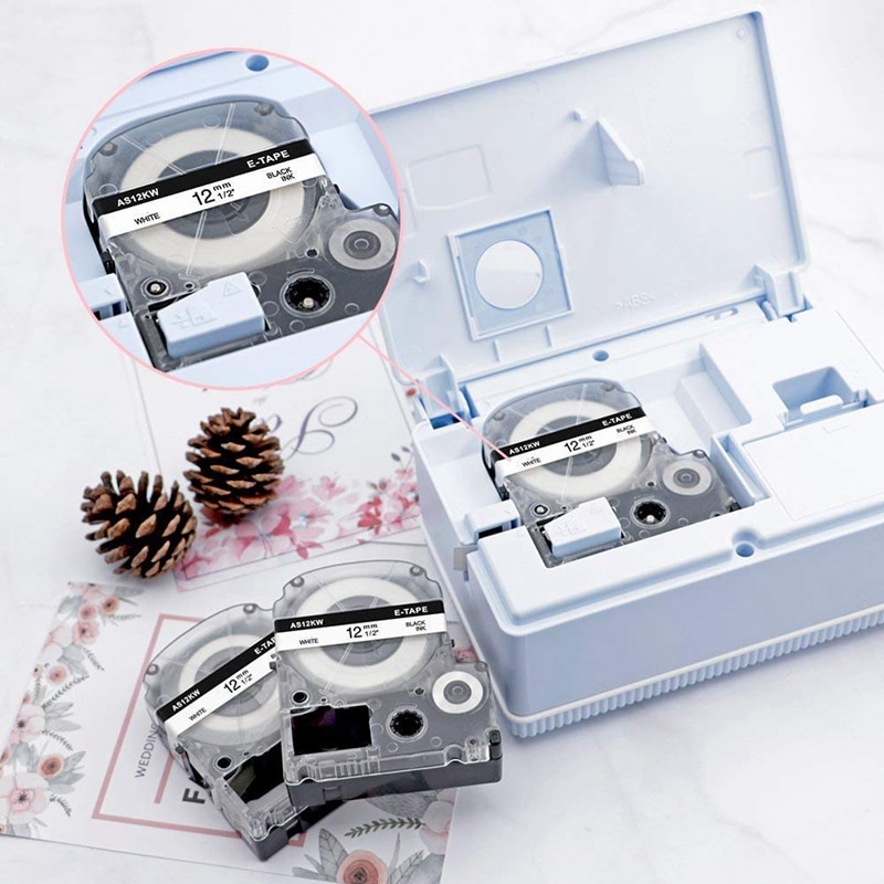 3Pcs 12mm Label Maker Tape Label Maker Black on White Label Tape for Epson/KingJim Printer