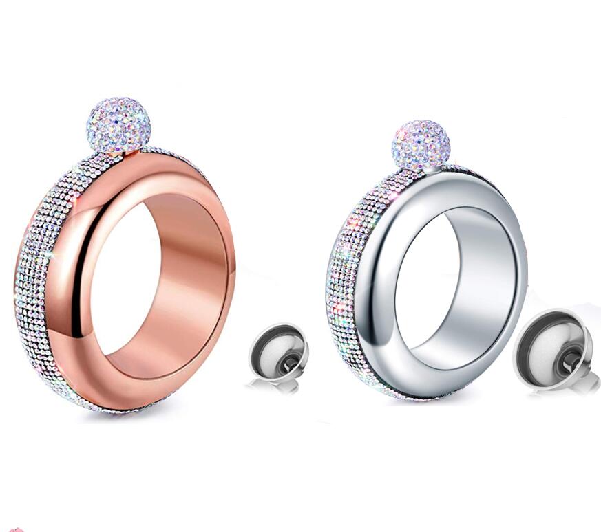 Bracelet Bangle Flask 304 Stainless Steel with Handmade Crystal Bracelet jug Women Men Party Flask Hidden Liquor Flask 3.5oz D25: Combination