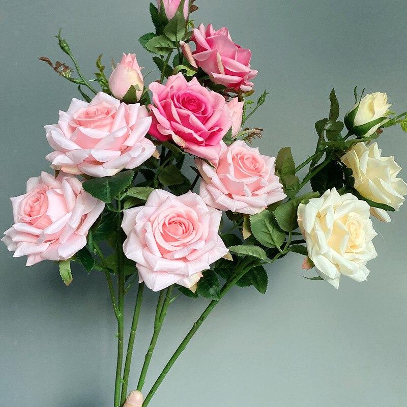 Luxe Grote Rose Tak Met Leaf Kunstzijde Bloemen Wedding Home Woonkamer Decoratie Flores Artificiales