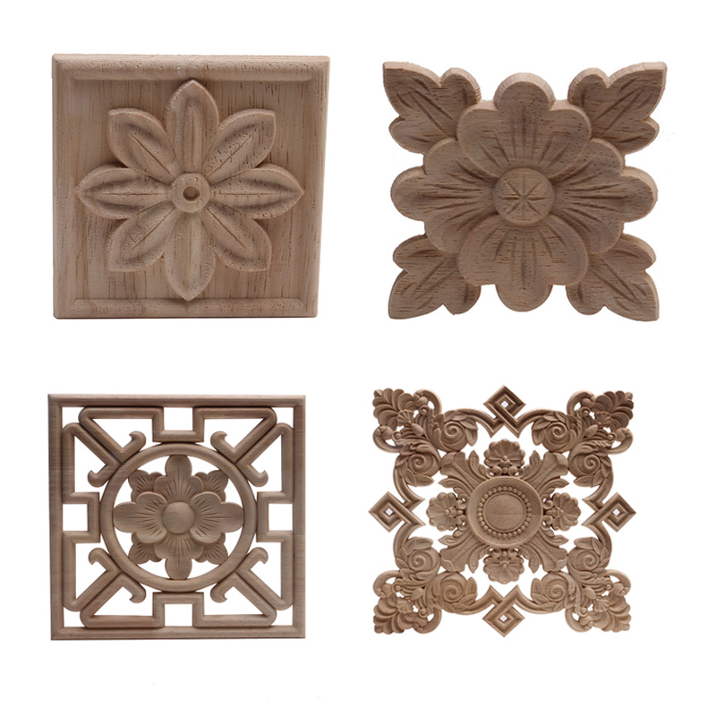 Hout Applique Onlay Hout Decal Hout Beeldjes Houten Gesneden Decor Unpainted Grote Kroon Laat Ovale Bloem Meubels Deuren Thuis