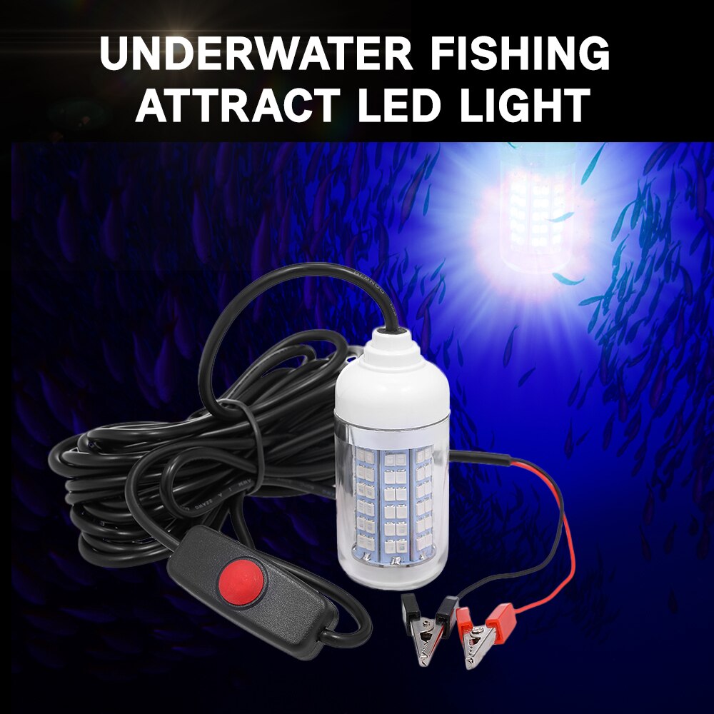 12V 15W Onderwater Vissen Trekken Licht Led Lamp Vis Finding Systeem Licht Met 30ft Netsnoer En Batterij clip