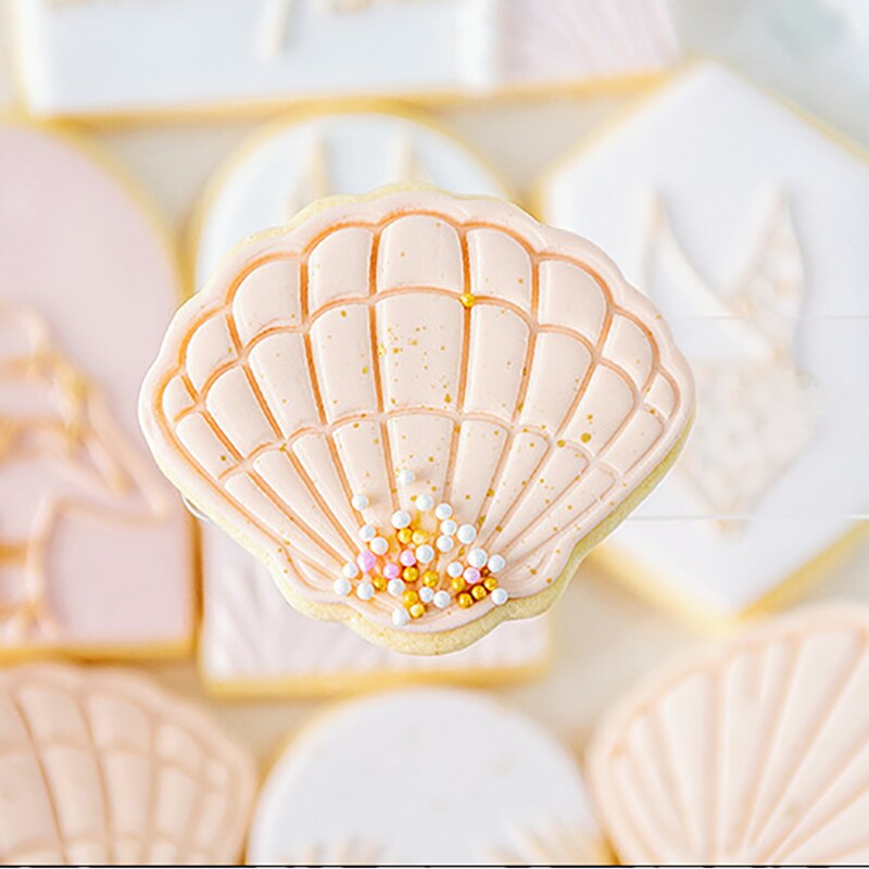 Food Grade Plastic Cookies Cutter Mould Bladeren Shell Biscuit Mold Pastry Sugarcraft Embosser Mold Fondant Cake Bakvorm