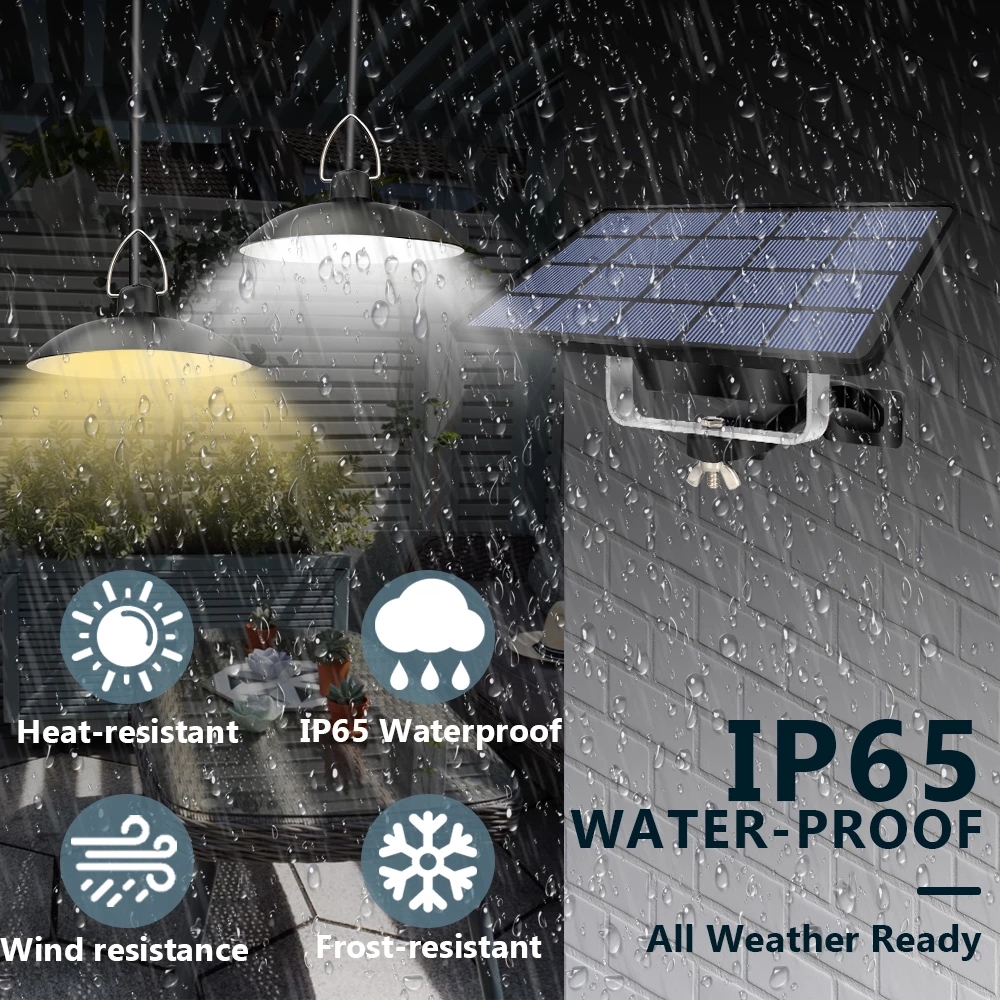 Double Head Solar Pendant Light Outdoor Waterproof Smart Light Control Split Remote Solar Lamp Garage Garden Solar Shed Light