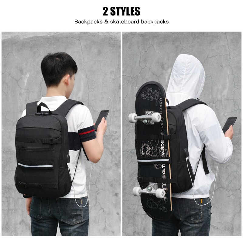 Sac à dos de Skateboard antivol avec verrouillage par mot de passe, chargeur Usb, à bandoulière, pour loisirs, voyage, ordinateur, Longboard, pour hommes et femmes