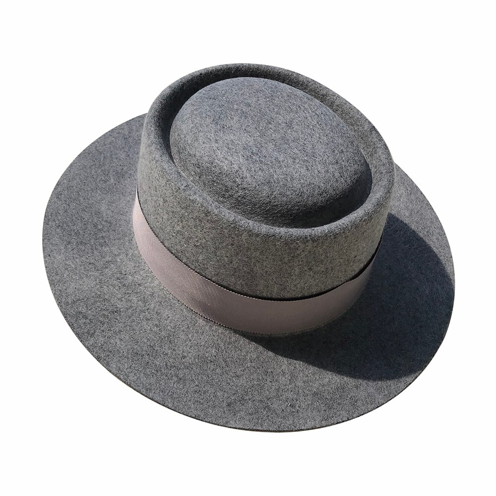 Fedora hatte til mænd kvinder 100%  australske uldfilt bred kant hat læder bælte knusbar pakke: Grå