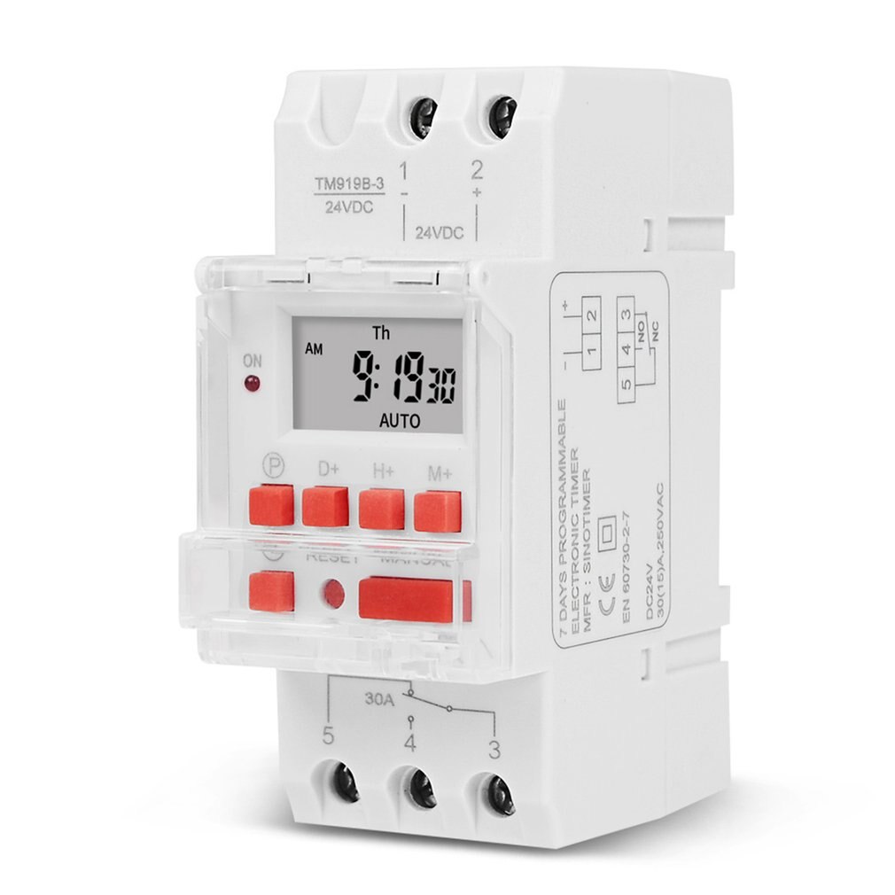 16A DIN RAIL Mount Electronic 7 Days Programmable Digital Industrial Time Switch Relay Timer Control: 24V  DC AC red