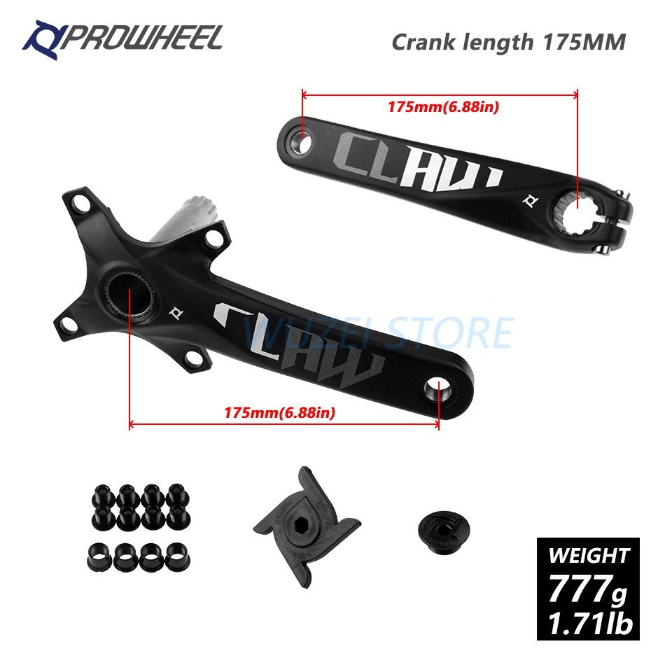 PROWHEEL 104BCD Mountain Bike Crankset Aluminum Alloy With Bottom 170mm 175mm MTB Bicycle Crank With axis 1x11Speed bike parts: Black 175