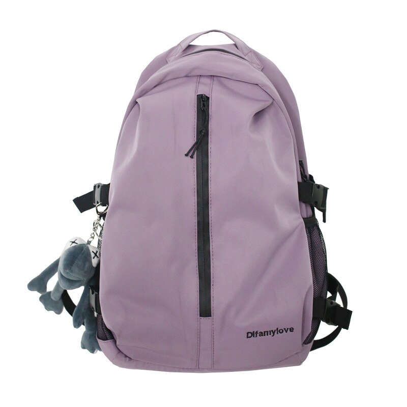 Women Trendy Backpack Waterproof Nylon Female School Bag College Book Lady Laptop Backpack Girl Student Bag Travel: Purple / with pendant