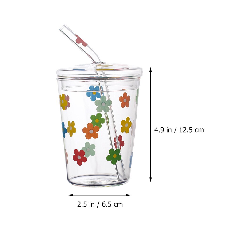 1pc Straw Cups Flower Patter Water Cup Glass Cups Beverage Cup Drinking Cup