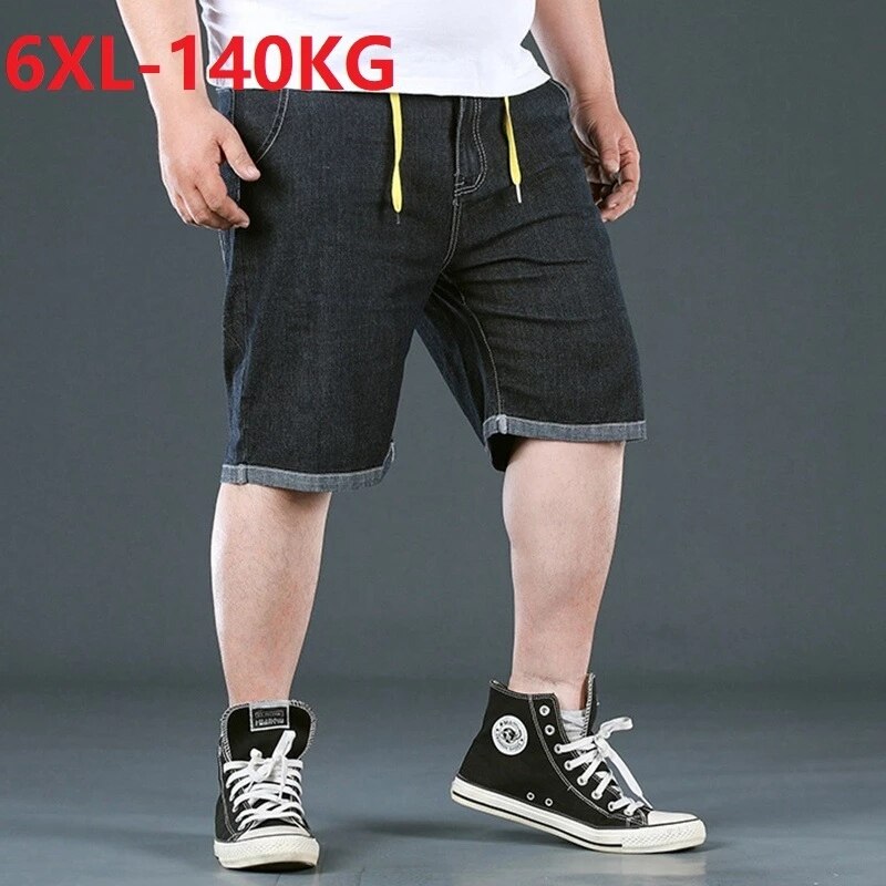 summer denim Shorts Men cotton loose casual jeans shorts plus size 6XL 5XL big size elasticity high street shorts Elastic waist