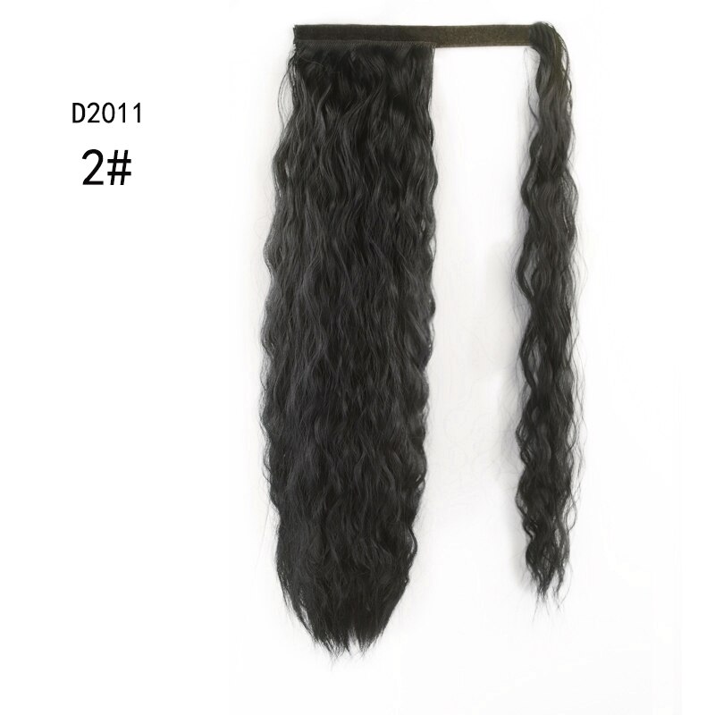 Werd lockigt lång hästsvans syntetiskt hårstycke wrap on clip hair extensions ombre brun hästsvans blont hår: 1b/30hl