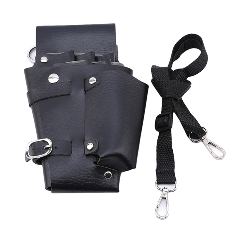 Professionele Leer Klinknagel Clips Zak Kappers Kapper Schaar Holster Pouch Holder Case Met Taille Schouder Riem Zwart Pu