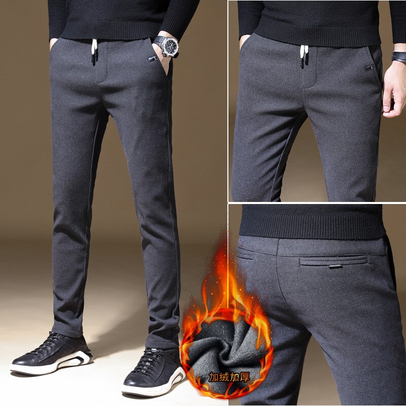 Vinterbukser til menn uformelle tykke pelsbukser varme joggebukser fleece elastiske bukser hettegenser joggebukser  w28-38: B6606a svarte / 30