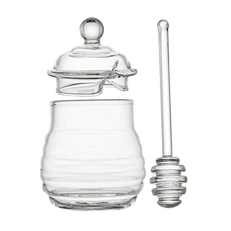 Honey Jar with Dipper and Lid Glass Beehive Honey Pot for Home Kitchen Storage: Default Title