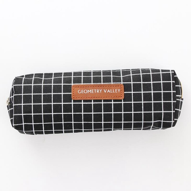 Wave Point Grid Girls Student Pencil Case School Pencil Case for Girl Boys Stationery Canvas Black Pencil Bag Box estojo escolar: A Black plaid