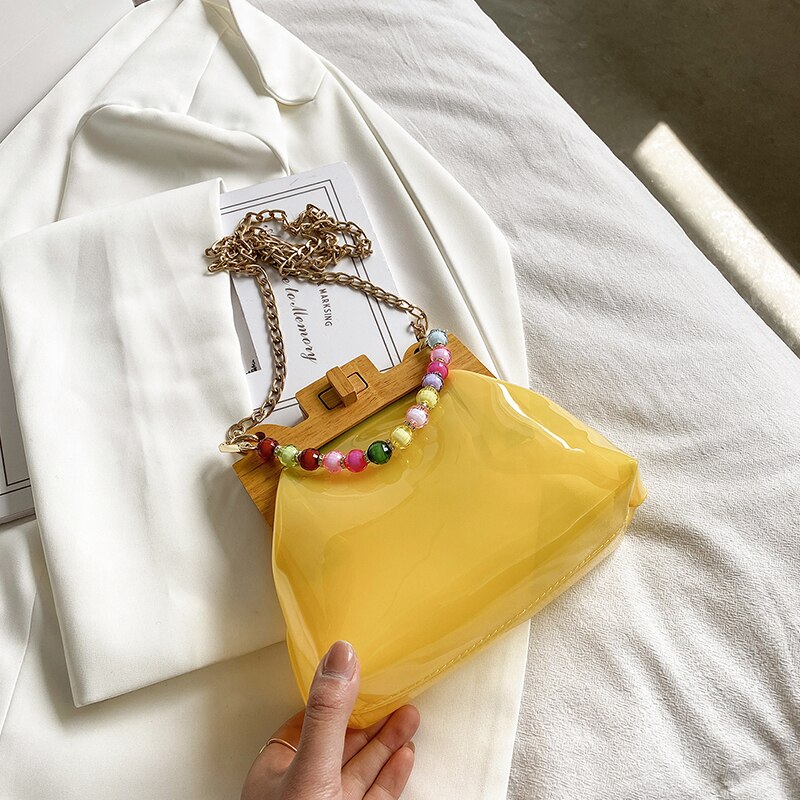 Transparent Jelly Tote bag Summer High PVC Women's Handbag Chain Shoulder Messenger Bag Travel Bag: 22 CM Yellow