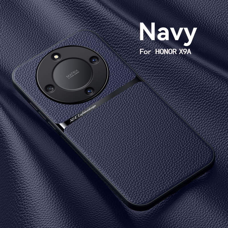 Luxus-lederhülle mit metallplatte für honor  x9a  x9a honor x 9a x 9 a, 6.67 " magnetische autohalterung: Marineblau