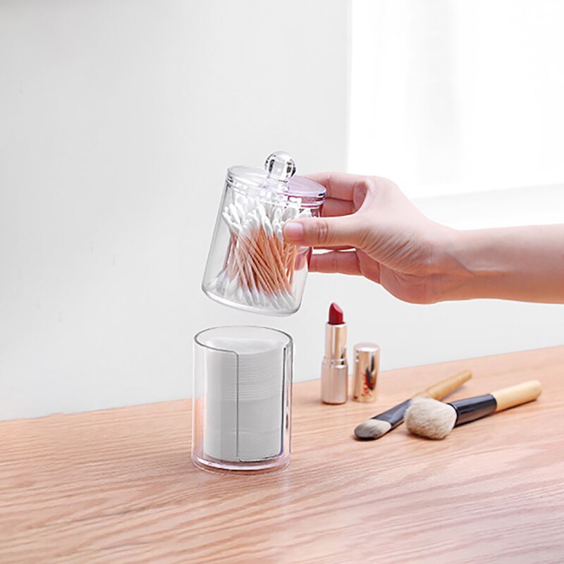 MICCK Portable Makeup Organizer Boxs Cotton Pad Dispenser Container Acrylic Round Container Makeup Jewelry Storage Holder Boxes