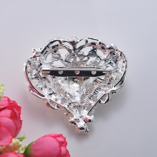 (S0650) 10 pcs/lot, broche en strass vintage 57mm x 54mm, avec broche à l'arrière, placage d'argent