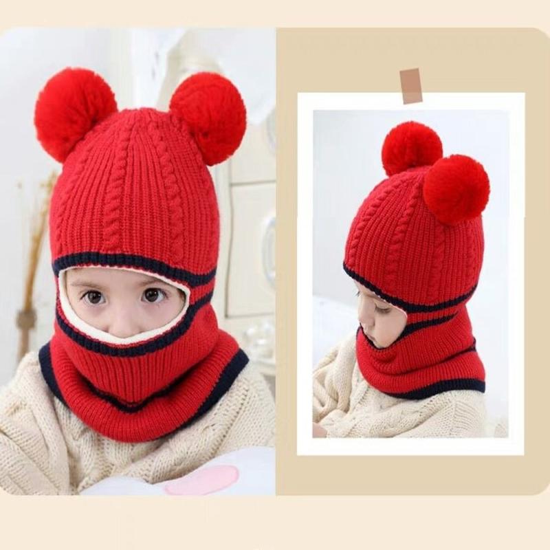 Chapeau d'automne et d'hiver pour filles | Bonnet pour enfants, bonnet en tricot, chapeau à Double boule en laine, chapeau à bretelles un pour enfants, chapeaux d'hiver,
