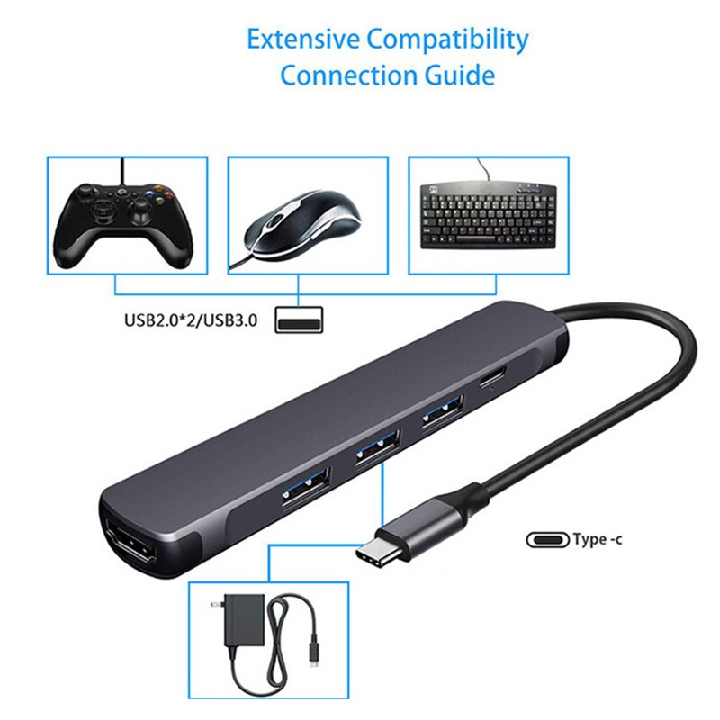 5 In1 Docking Station TYPE-C to HDMI for Docking Station USB 3.0 with PD Powered 4K HD HUB Converter