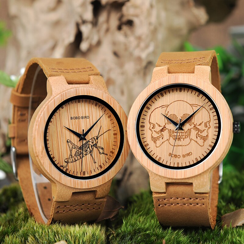 BOBO BIRD Watch Men Wooden Lifelike Print Dial Face Quartz Watches 3D Visual Timepieces as relogio masculino