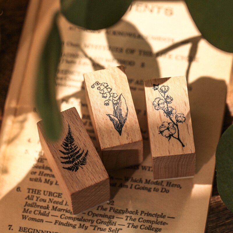 Sellos de goma para decoración de plantas y Luna, juego de sellos de goma montados en madera para álbum de recortes, papelería, manualidades DIY, estándar, 7 Uds.