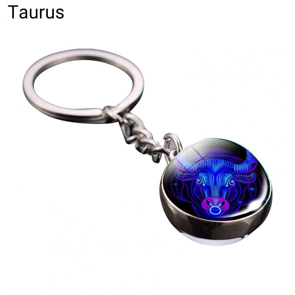 Glass Ball Pendant Decor Key Chain Lightweight Zodiac Style Glass Ball Constellation Keychain: Taurus