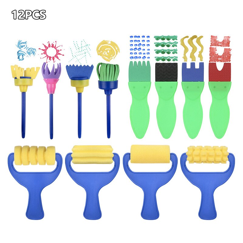 DIY Children Painting Foam Sponge Brush Apron Moulds Tools Kit Kids Early Art Education Learning Drawing Graffito Tools: 12pcs toys gift