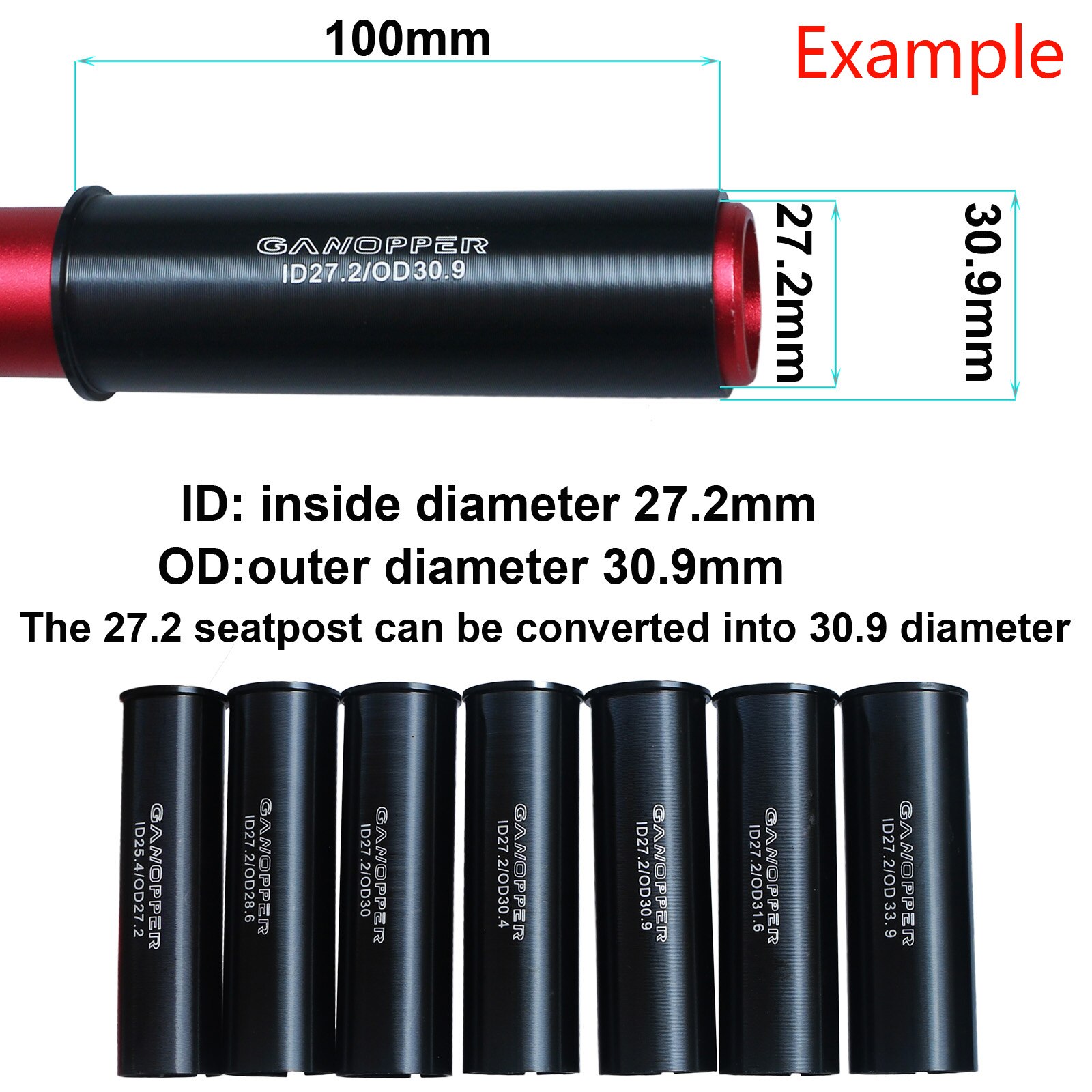 Adaptador de tubo de buje para tija de sillín de bicicleta, reductor de buje de conversión, 22,2/25,4, 27,2, 28,6, 30, 30,4, 30,9, 31,6, 31,8, 33,9, 34,9