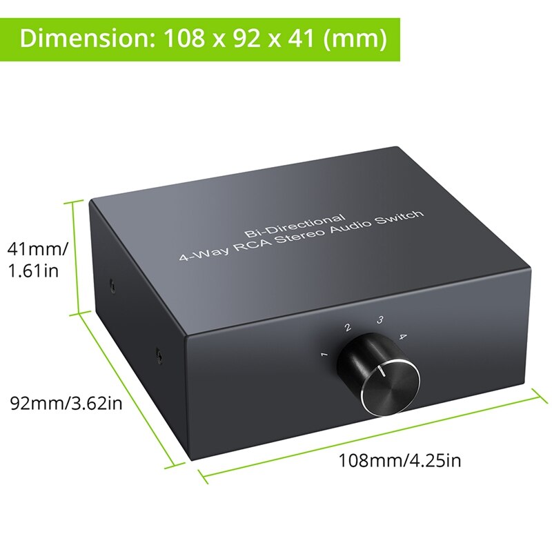 4 Way Bi-Directional RCA Stereo Audio Switch 1 in 4 Out or 4 in 1 Out L/R Jack Sound Channel RCA Audio Switcher Selector