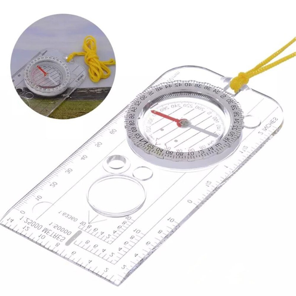 Outdoor Compass Ruler Surveying Map Scale Measuring For Hiking Camping Drawing Tool Lanyard Light Weight And Portable.