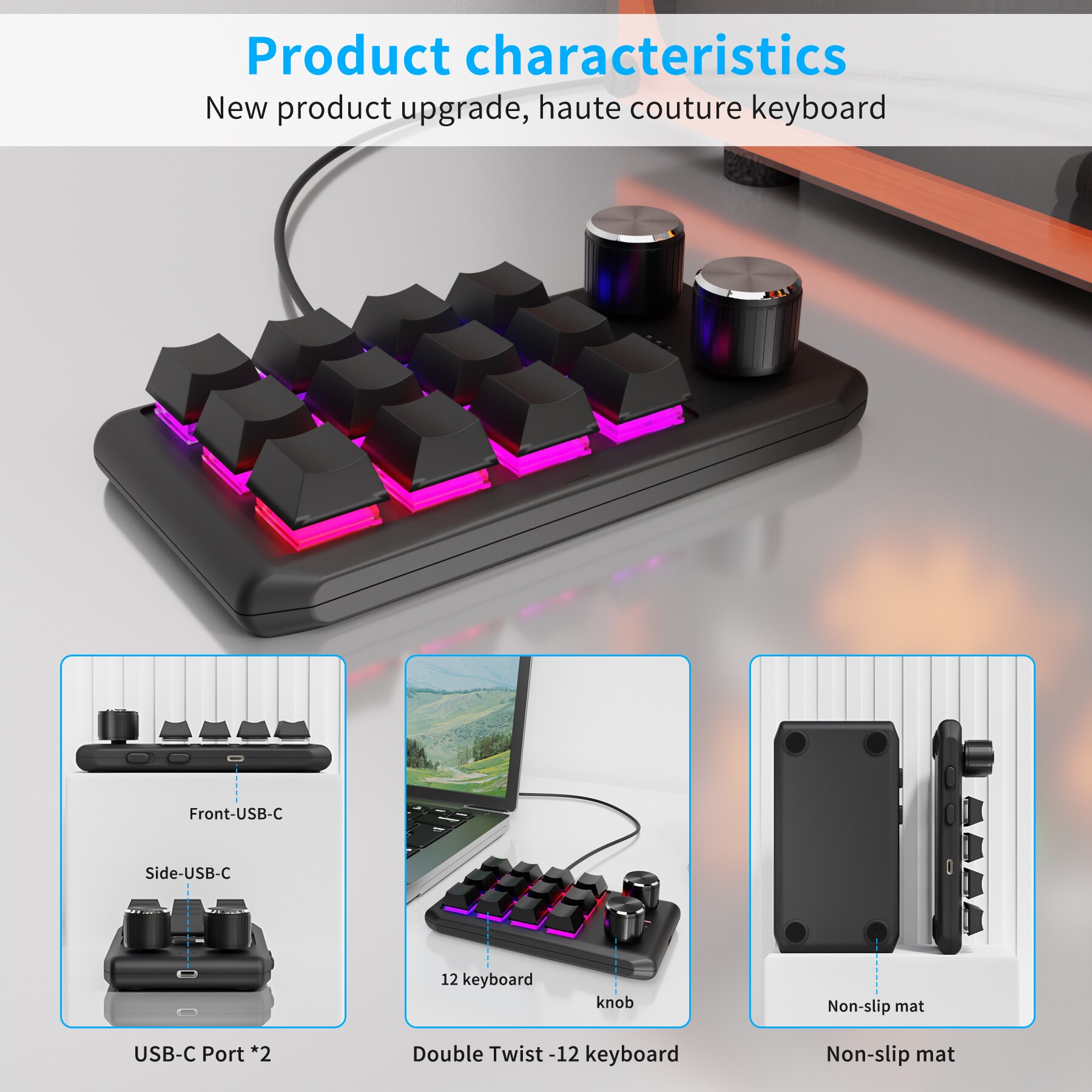 Programowanie makro Niestandardowa 2-klawiszowa klawiatura Bluetooth RGB 12-klawiszowa kopia Wklej Mini przycisk Klawiatura do gier Mechaniczna klawiatura Macropad Hotswap