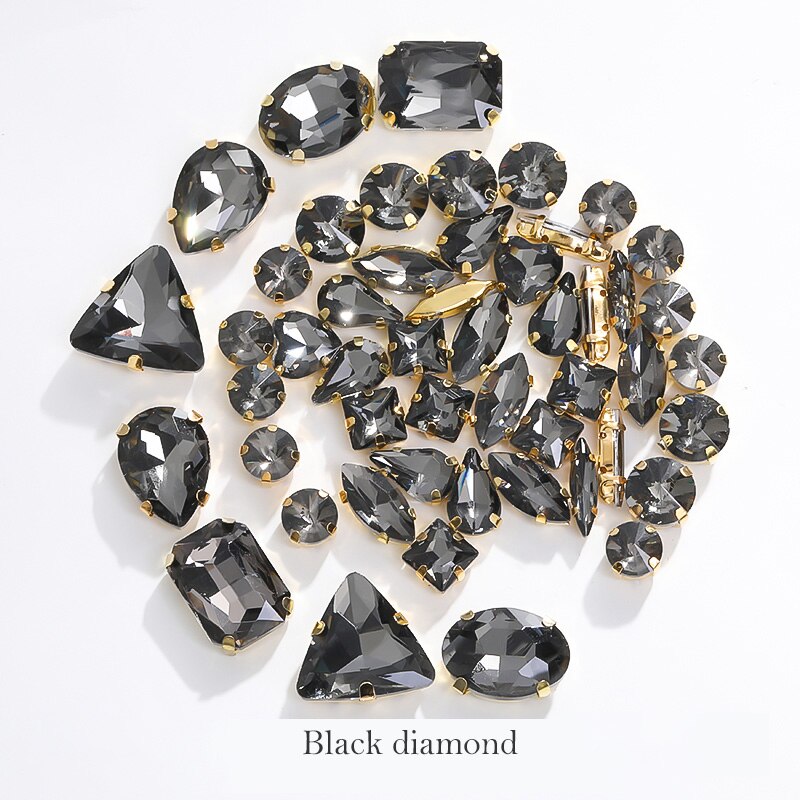 Astrobox Fancy 50 Stuks Gemengde Vorm Met Klauw Naai Rhinestone Crystal Voor Kleding &amp; Accessoires Glas Steen Diy Sieraden maken: Black diamond