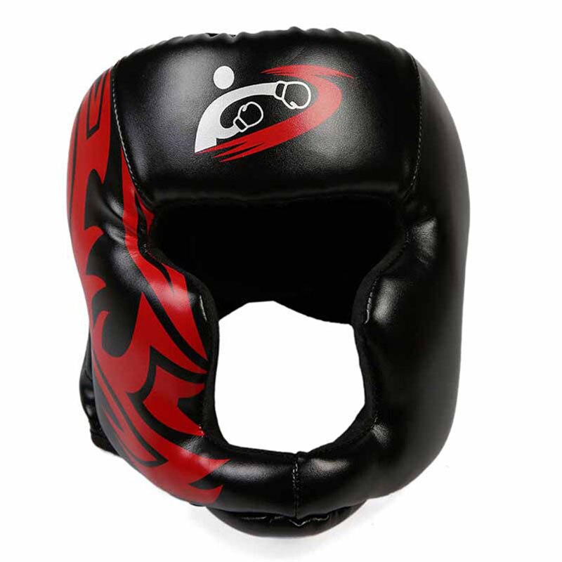gratis størrelse muay thai boksing taekwondo mma hjelm hodebeskytter karate sparring kickboxing beskyttende hodeplagg: Svart