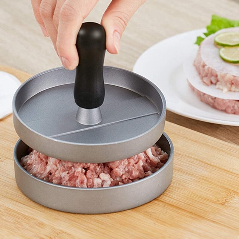 Burgerpress med 100 ark vaxpapper, aluminium non-stick bbq patty mögel med avtagbart handtag, köttbiff hamburgare