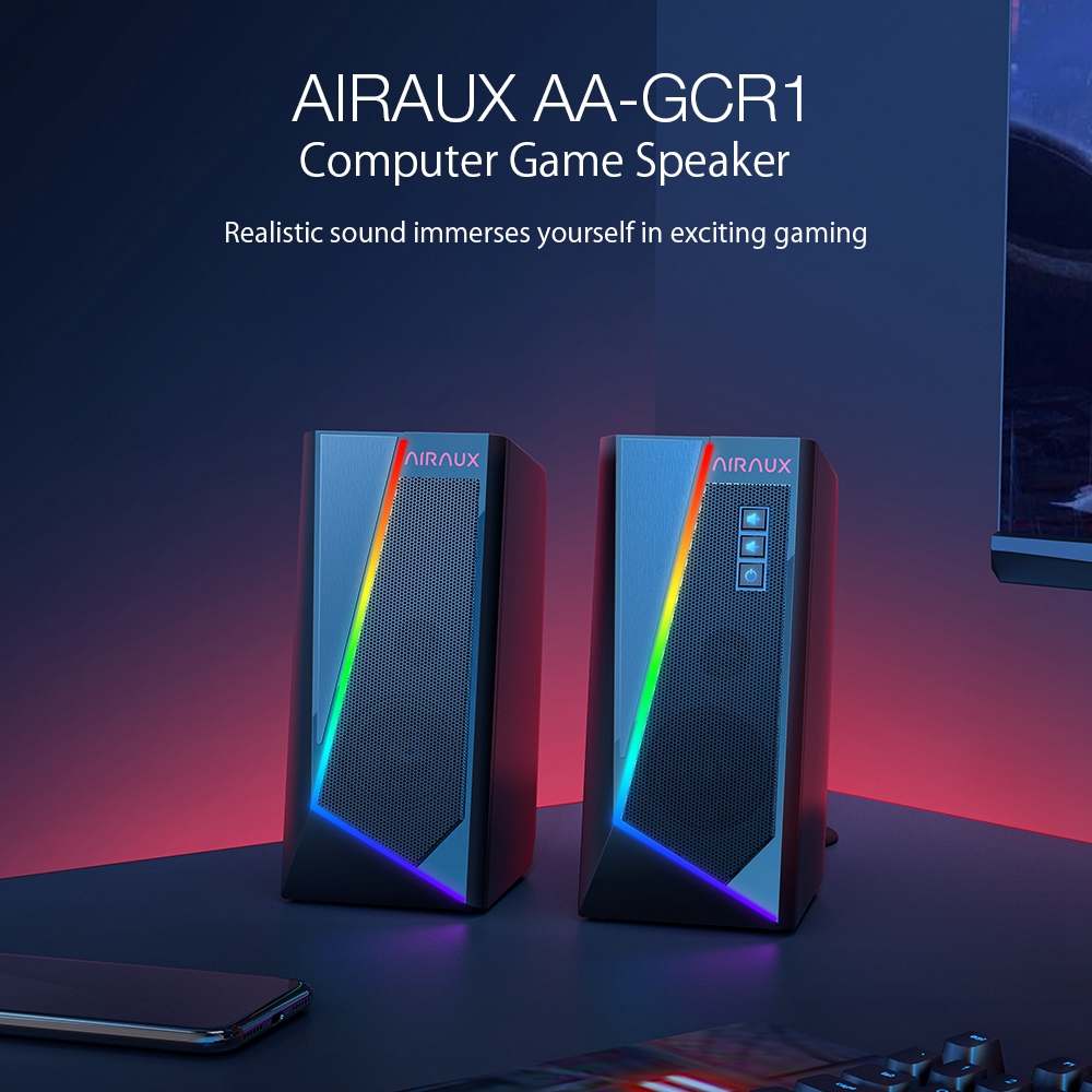 Blitzwolf Airaux AA-GCR1 Computer Gamer Speaker 3W Rgb Light Heavy Bass 2.0 Kanaals Stereo 3.5Mm Bedrade Luidspreker Voor pc Smartphone