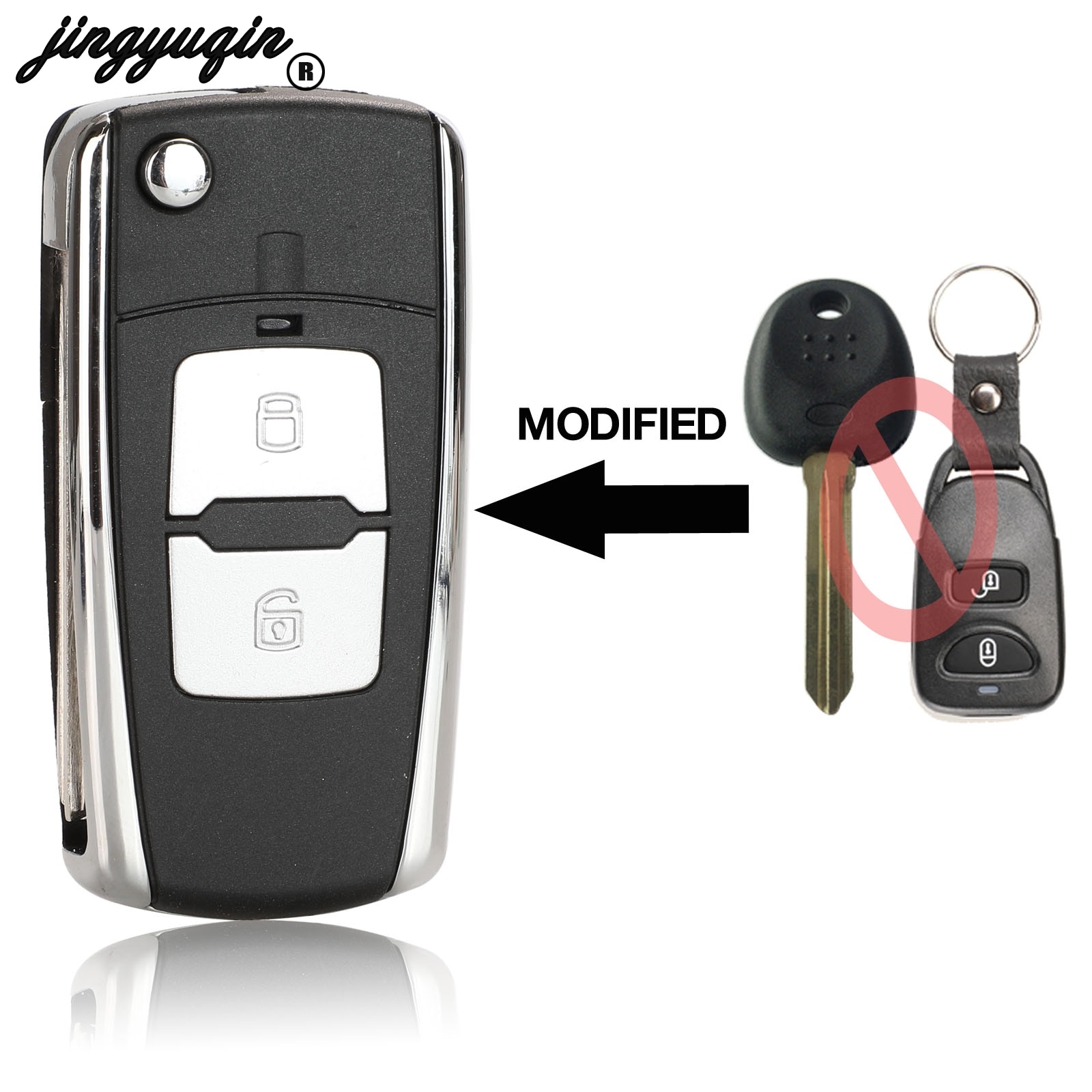 Jingyuqin Geen Batterijhouder Autosleutel Shell Voor Hyundai Elantra Santa Fe Atos Trajet Remote Alarm Gewijzigd Flip Key Case