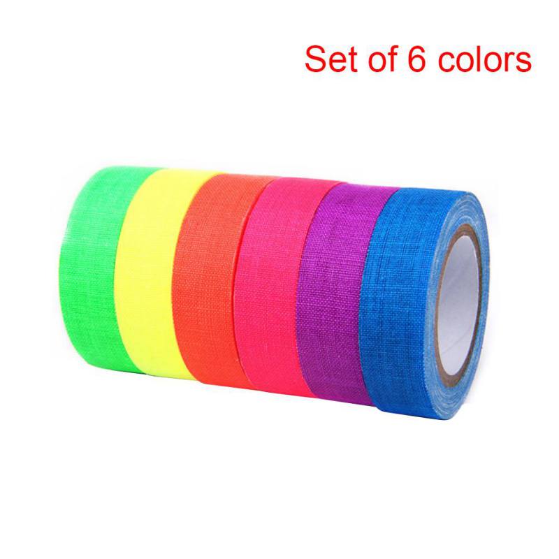 Home Decro Tape UV Black light Reactive Fluorescent Cloth Tape Glow in The Dark Neon Gaffer Tape: 5M-6Pcs