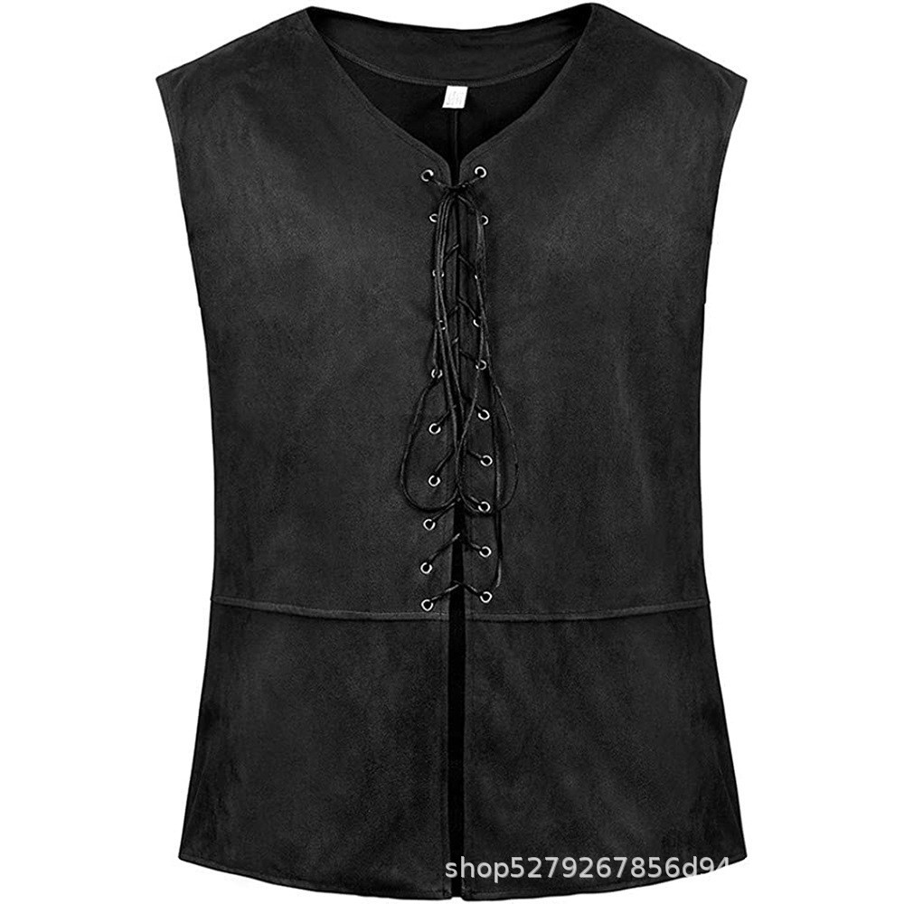 Middeleeuws renaissance vest van suède leer voor heren, mouwloos vest met veters voor historische, LARP & cosplay kostuums