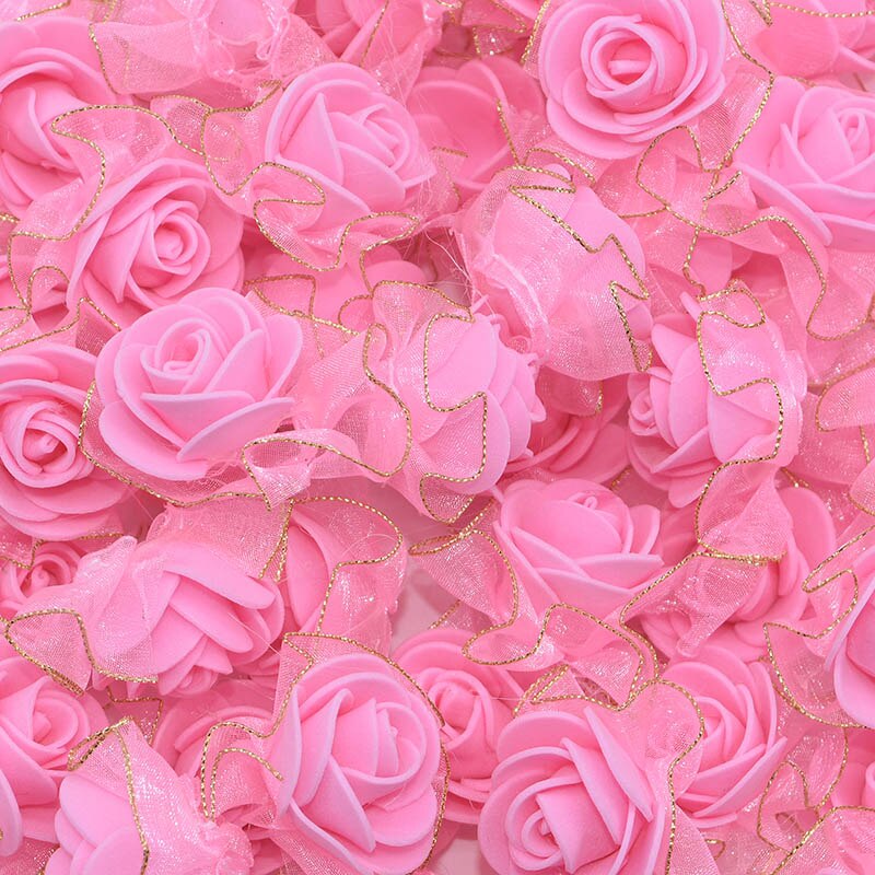 20 stk 4cm rosehoder kunstige skumblomster med glitter tyll til bryllup tutu dekorasjon utklippsbok diy blomsterkrans bukett: Rosa