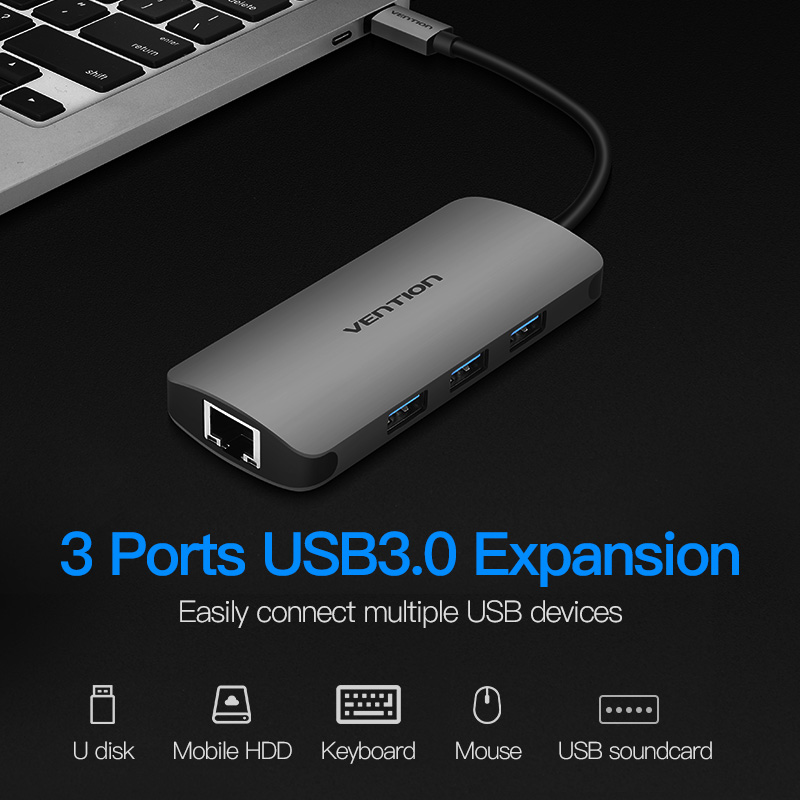 Drag Usb C Ethernet Adapter Usb Hub 3 Poorten Converter Type C 3.0 Usb Naar RJ45 Lan Netwerkkaart Voor macbook Usb Ethernet Switch