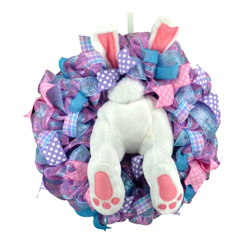 Easter Rabbit Wreath Bunny Decoration Garland Front Door Hanging Ornament Wall Home Party Easter Wreath Decorative: c