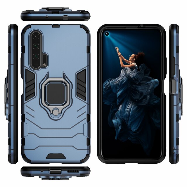 Caso armadura à prova de choque para huawei honor 20 pro caso anel titular suporte telefone capa traseira para huawei honor 20 honor20 pro 20pro capa: ABS / Azul marinho
