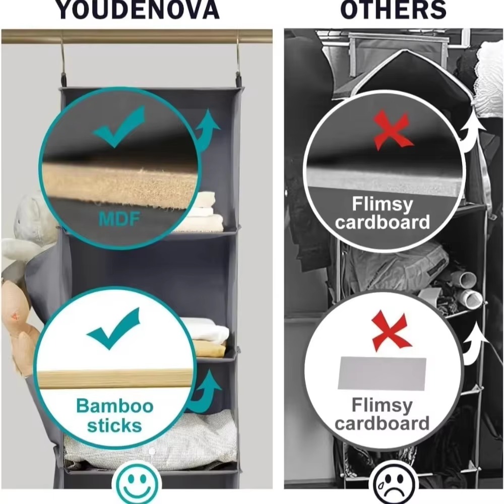 Hanging Closet Organizer and Storage Foldable Multilayer Closet Hanging Storage Shelf with Hook Shoe Cap Clothes Pants Organizer