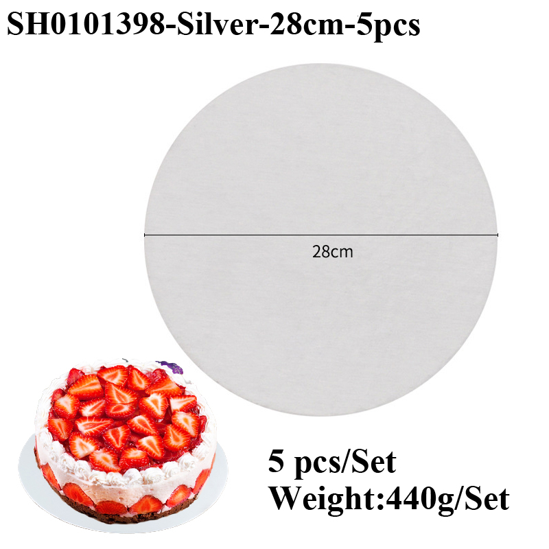 Silvery Coated Round Cake Board Diameter 10-33CM Available Circle Cardboard Base Dessert Tray Mousse Cake Decorating Supplies: transparent