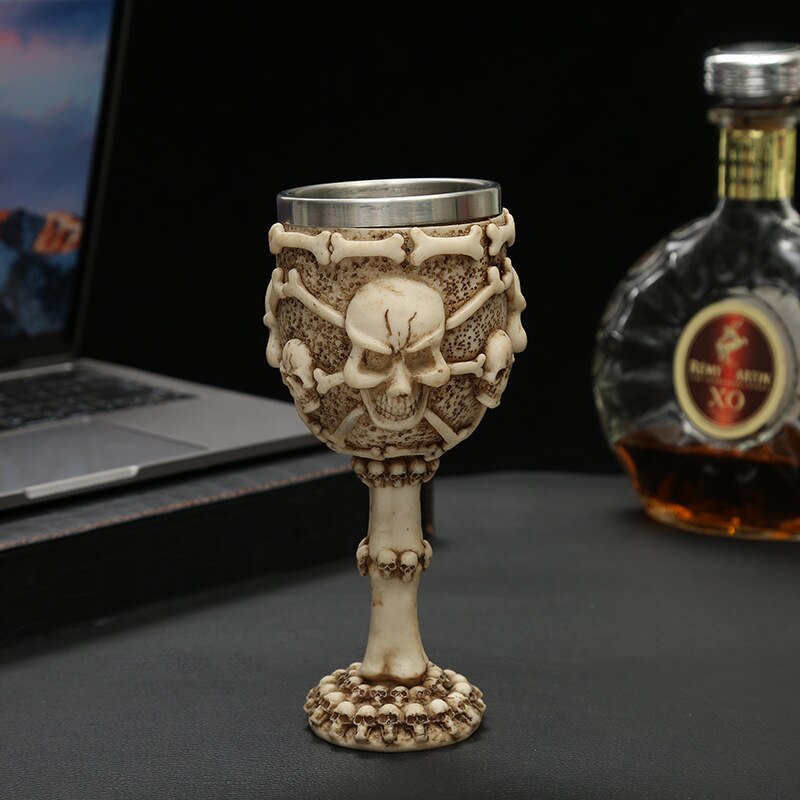 popular tea cup skull beer cup goblet 3D resin stainless steel skull head coffee cup: MULTI