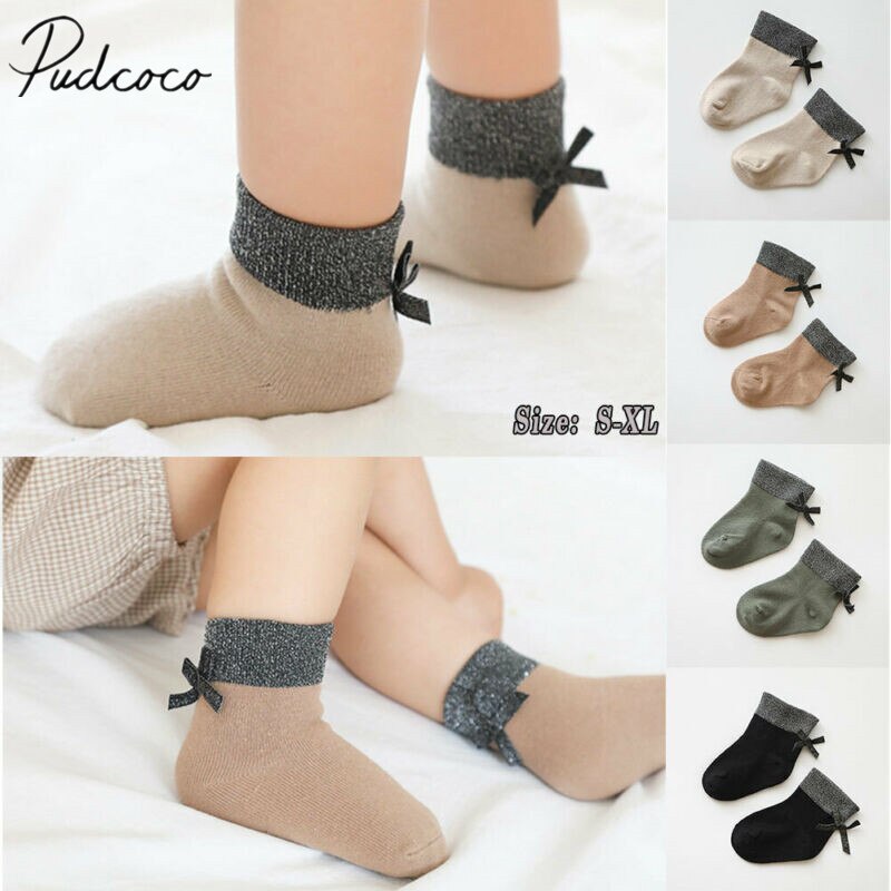 Brand Baby Girl Kid Socks Double Bow Knee High Autumn Winter Socks Patchwork Bow Socks 4 Colors 0-8Y