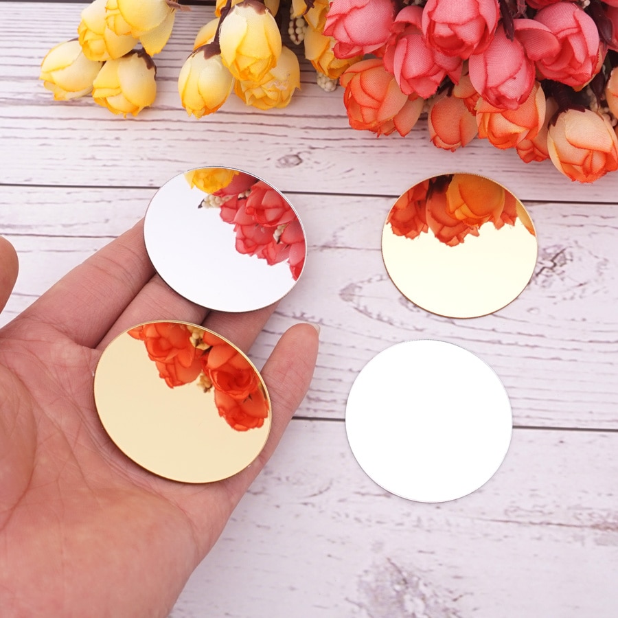 50 Pieces Diameter Round Mirror Sticker Acrylic Mirrors Home Decor DIY Kid&#39;s Room Accessory Party Supplies Children