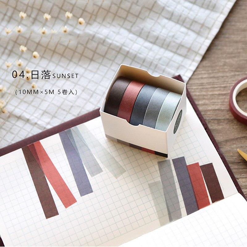 5pcs /set Adhesive Masking Scrapbooking Sticker Washi Tape Solid Rainbow colors: Sunset